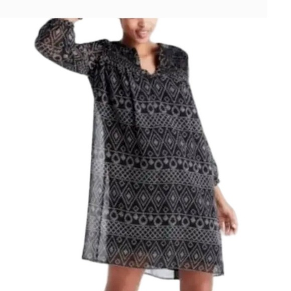 Madewell Dresses & Skirts - Madewell Black White Geometric Diamond Print Smocked Shift Dress‎ Womens Small